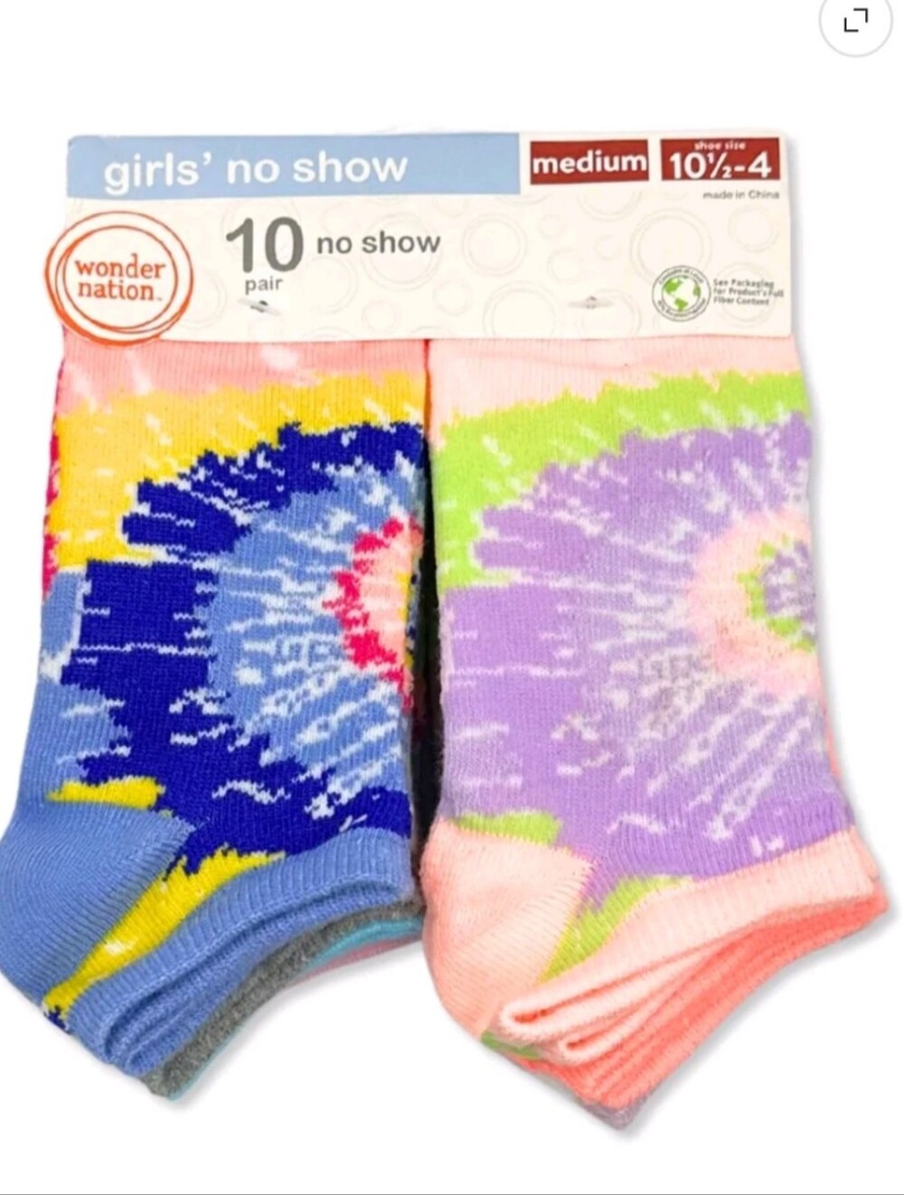 wonder nation Girls' No-Show Tie-Dye Socks - Blue, Purple, Pink, Yellow, Green